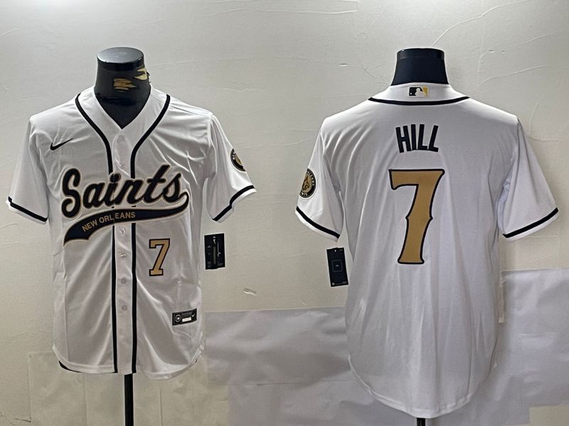 Men New Orleans Saints #7 Hill White Joint Name 2024 Nike Limited NFL Jersey style 2